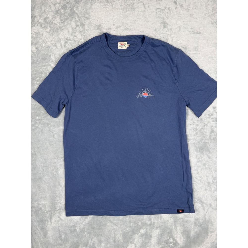 Faherty Brand Mens Navy Blue Graphic Sun Logo Cotton T-Shirt Size M